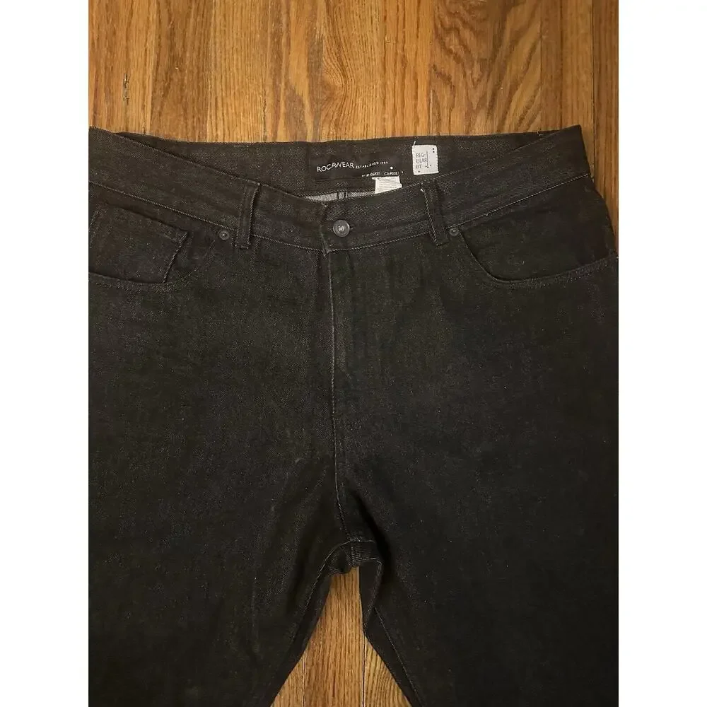 Rocawear Y2K Dark Denim Jeans Black Size 38 X 32 106830 Baggy Wide Leg Pants